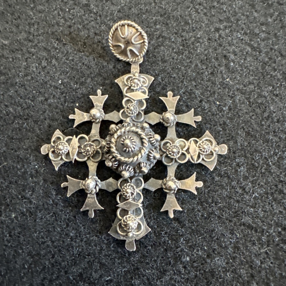 Estate Sterling Silver 925 Large Heavy Jerusalem Cross Pendant Taxco POB